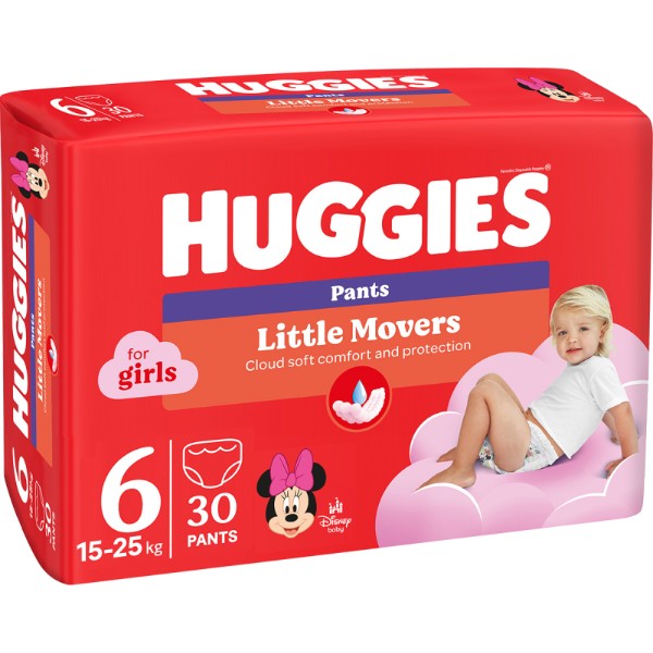 Фото - Одноразовые подгузники-трусики Huggies Little Movers Размер 6 (15-25 кг) для девочек, 30 шт. (5029053564296)