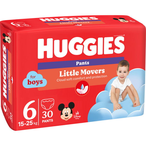 Фото - Одноразові підгузки-трусики Huggies Little Movers Розмір 6 (15-25 кг) для хлопчиків, 30 шт. (5029053564302)