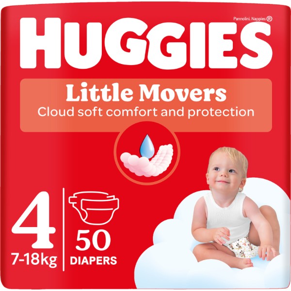 Фото - Одноразовые подгузники Huggies Little Movers Размер 4 (7-18 кг), 50 шт. (5029053567587)