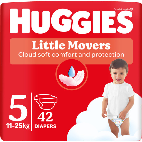 Фото - Одноразові підгузки Huggies Little Movers Розмір 5 (11-25 кг), 42 шт. (5029053567594)
