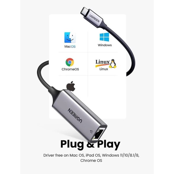 Фото - Переходник USB-C - Ethernet UGREEN CM199 USB 3.1 Type-C Ethernet RJ45 (50737)