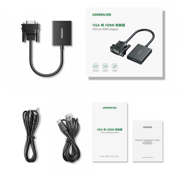 Фото - Перехідник HDMI UGREEN CM513 VGA to HDMI Black (50945)
