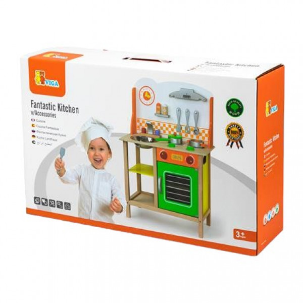 Фото - Сюжетно-ролевая игра. Кухня Viga Toys из дерева с посудой (50957FSC)