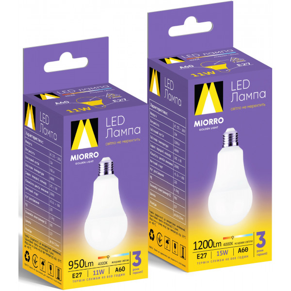 Фото - Лампочка светодиодная Miorro A60 11W E27 4000K (51-314-001)