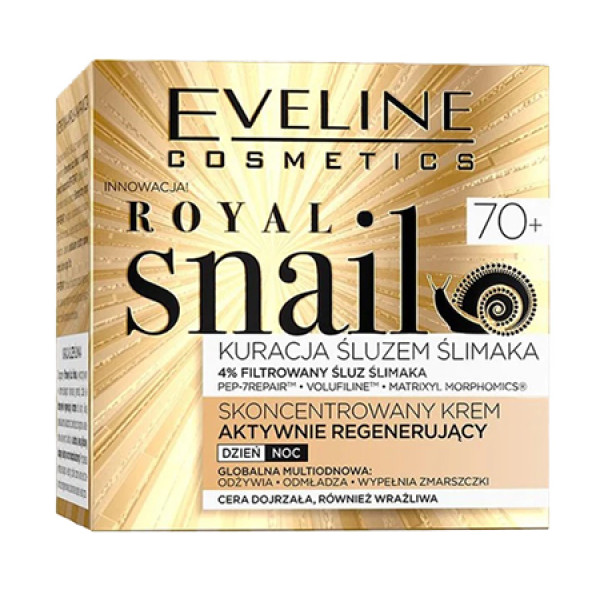 Фото - Крем для обличчя EVELINE активно регенеруючий для зрілої та чутливої шкіри 70+ серії ROYAL SNAIL, 50 мл (5901761980998)