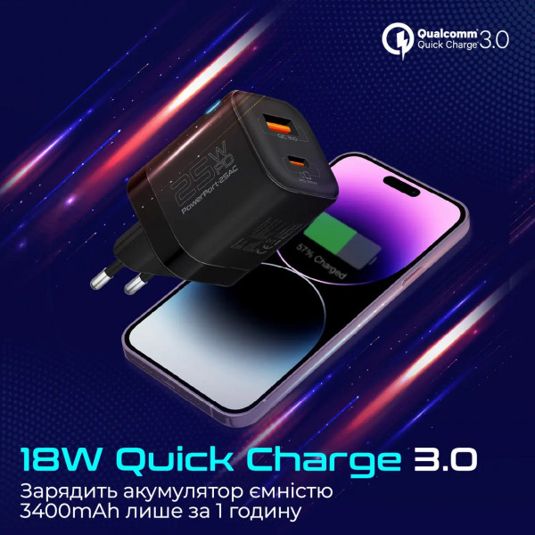 Фото - Мережевий зарядний пристрій Promate powerport-25ac.black