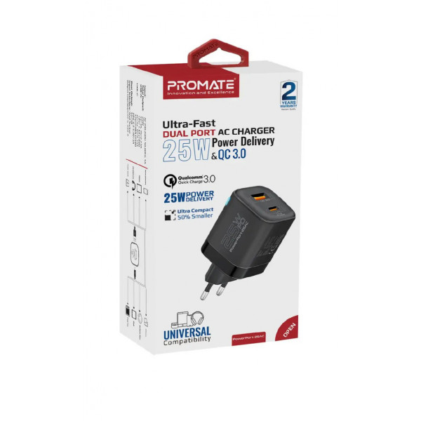 Фото - Мережевий зарядний пристрій Promate powerport-25ac.black