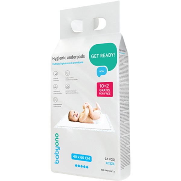 Фото - Пеленка для детей одноразовая BabyOno 40х60 см 10 шт+2 шт. (513/12)
