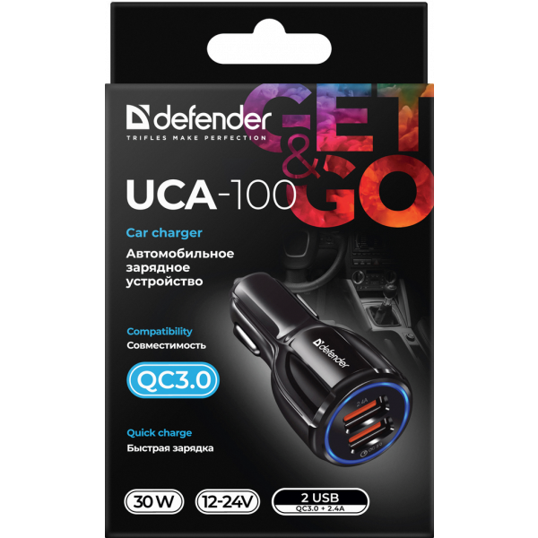Фото - Автомобільний зарядний пристрій Defender UCA-100 2 USB 30Вт QC3.0 (83833)