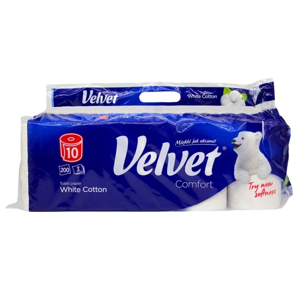 Фото - Туалетная бумага Velvet White Cotton 10 рулонов 3 слоя 200 отрывов (VTPWC103200) Фото - Туалетная бумага Velvet White Cotton 10 рулонов 3 слоя 200 отрывов (VTPWC103200)