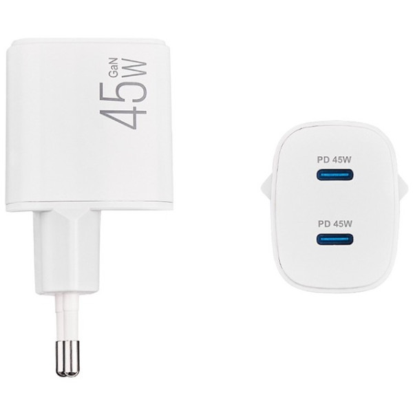 Фото - Мережевий зарядний пристрій Brevia ePowerGaN PD45W 2xUSB-C (44045GDCW)