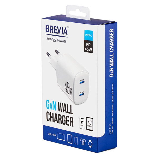 Фото - Мережевий зарядний пристрій Brevia ePowerGaN PD45W 2xUSB-C (44045GDCW)