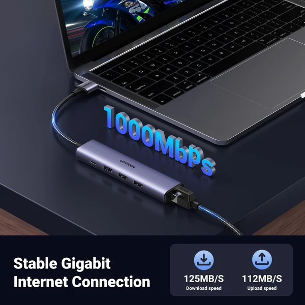 Фото - Хаб USB UGREEN USB 3.0 3хUSB 3.0/Type-C+RJ45 Ethernet 5 in 1 Hub CM475 (60554)