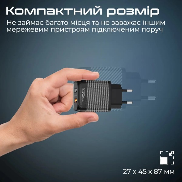 Фото - Мережевий зарядний пристрій Promate biplug-qc3.eu-bk