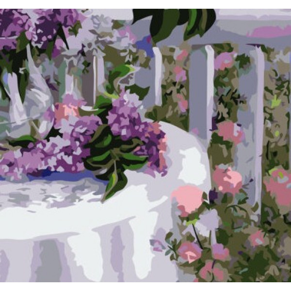 Фото - Картина по номерам Strateg "Букет сирени на столе" 40х50 см (VA-0642)