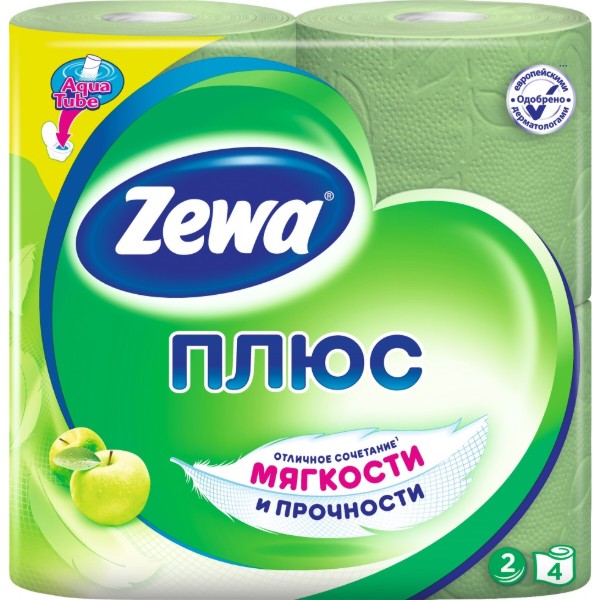 Фото - Туалетная бумага Zewa Плюс 2 слоя Яблоко 4 рулона (4605331019309)
