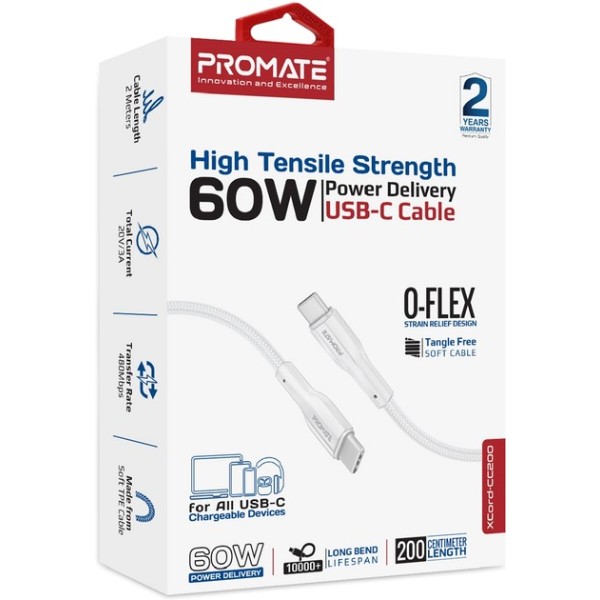 Фото - Кабель Promate USB-C - USB-C (xcord-cc200.white)