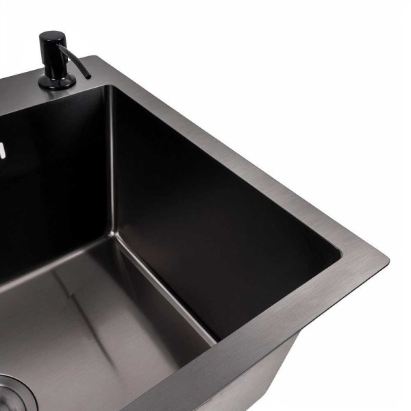 Фото - Мойка кухонная VALESO 58х43 PVD черная Handmade (сифон круглый, 3,0/0,8)