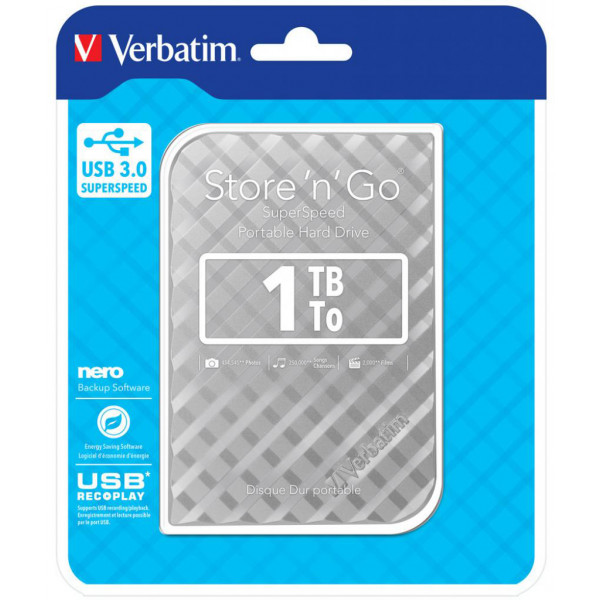 Фото - Жорсткий диск зовнішній Verbatim Store n Go 1TB Silver (53197)