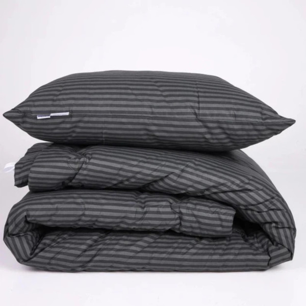 Фото - Ковдра зимова двоспальна євро MirSon антиалергенна №153 Сolor Fun Line 17-0611 Stripe Black Tencel 200х220 + нав. 2 шт. (2200010852998)