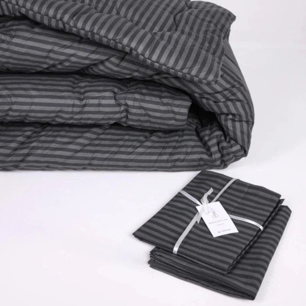 Фото - Ковдра зимова двоспальна євро MirSon антиалергенна №153 Сolor Fun Line 17-0611 Stripe Black Tencel 220х240 + нав. 2 шт. (2200010853001)