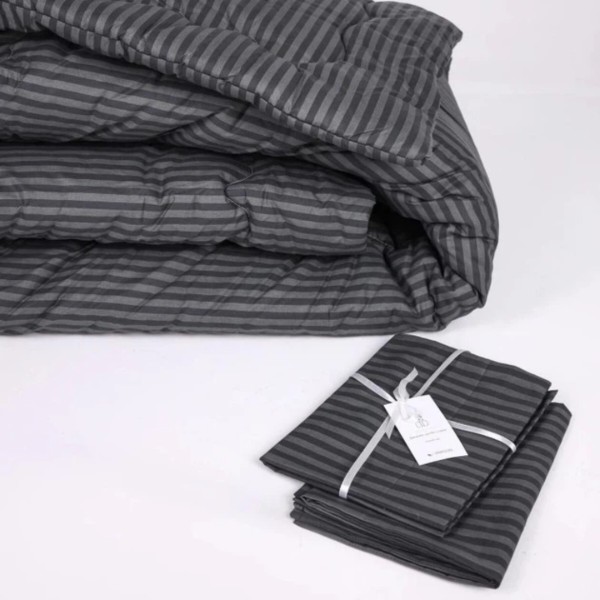 Фото - Ковдра літня двоспальна євро MirSon антиалергенна №148 Сolor Fun Line 17-0611 Stripe Black Thinsulate 200х220 + нав 2 шт. (2200010854145)