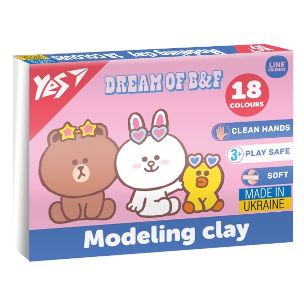 Фото - Пластилін класичний YES Line Friends 18 кол. 360 г (540679)