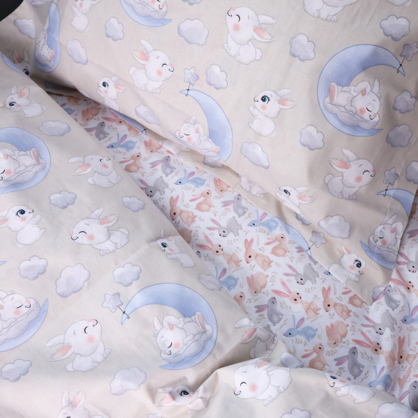 Фото - Простирадло двоспальне MirSon Poplin Line Kids 07 Rabbits 180x190 см (2200009718304)