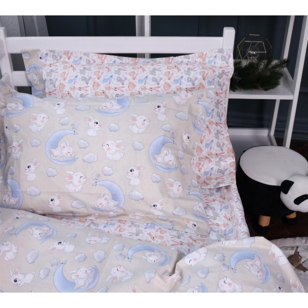Фото - Простынь двуспальная MirSon Poplin Line Kids 07 Rabbits 180x200 см (2200009718311)
