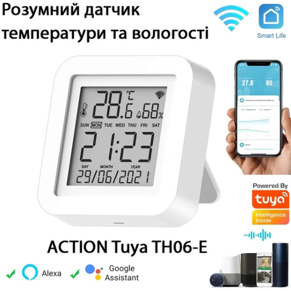 Фото - Беспроводной датчик температуры и влажности воздуха Action Tuya TH06-E