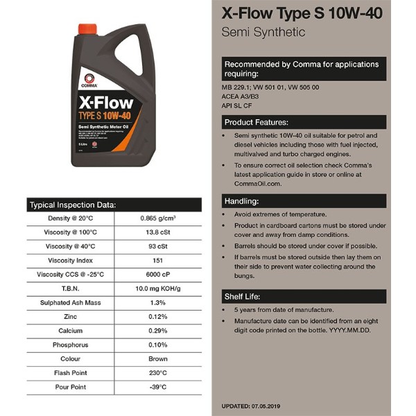 Фото - Масло для авто COMMA X-FLOW TYPE S 10W-40 20л (XFS20L)
