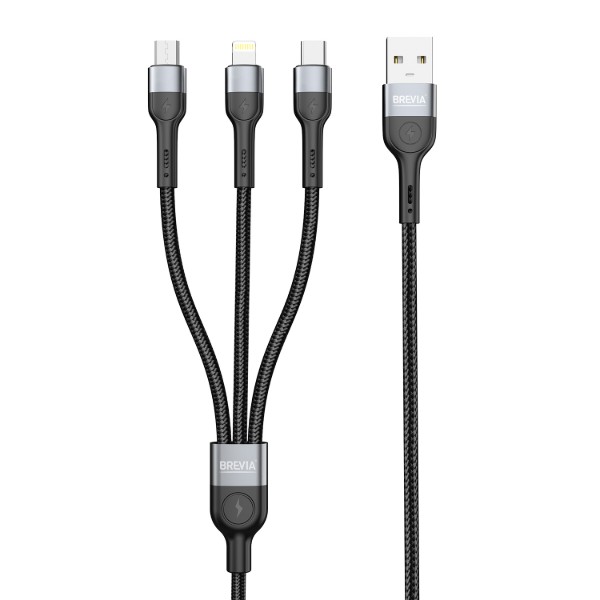 Фото - Кабель Brevia 3in1 USB to Lightning+Micro+Type-C 3A, 1,2m, black (59120BULMCC1)