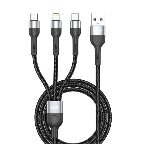 Фото - Кабель Brevia 3in1 USB to Lightning+Micro+Type-C 3A, 1,2m, black (59120BULMCC1)