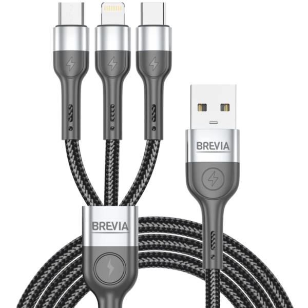 Фото - Кабель Brevia 3in1 USB to Lightning+Micro+Type-C 3A, 1,2m, black (59120BULMCC1)