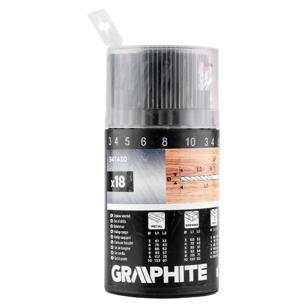 Фото - Набір свердел GRAPHITE 3-6, 8, 10 мм 18 шт. (54T430)