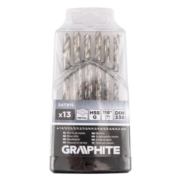 Фото - Набір свердел GRAPHITE HSS-G 1.5-6.5 мм 13 шт. (54T915)