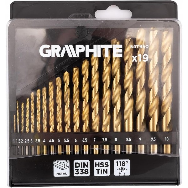 Фото - Набір свердел GRAPHITE HSS TiN 1-10 мм 19 шт. (54T950)