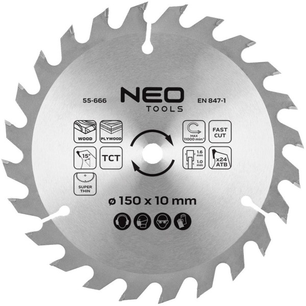 Фото - Круг отрезной по дереву Neo Tools 230x30-24T 150x10-24 1.6 мм (55-666)