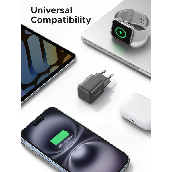 Фото - Мережевий зарядний пристрій UGREEN X512 USB-C 20W PD GaN Fast Charger Grey (55528)