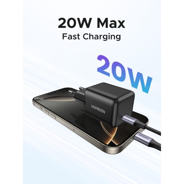 Фото - Сетевое зарядное устройство UGREEN X512 USB-C 20W PD GaN Fast Charger Black (55553)