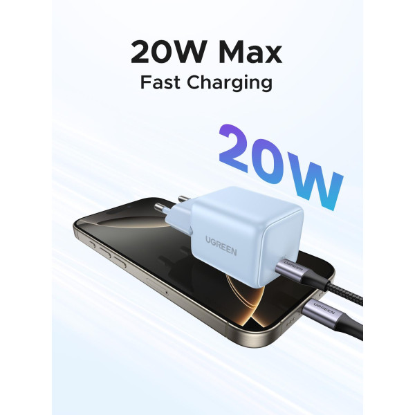 Фото - Мережевий зарядний пристрій UGREEN X512 USB-C 20W PD GaN Fast Charger Blue (55555)