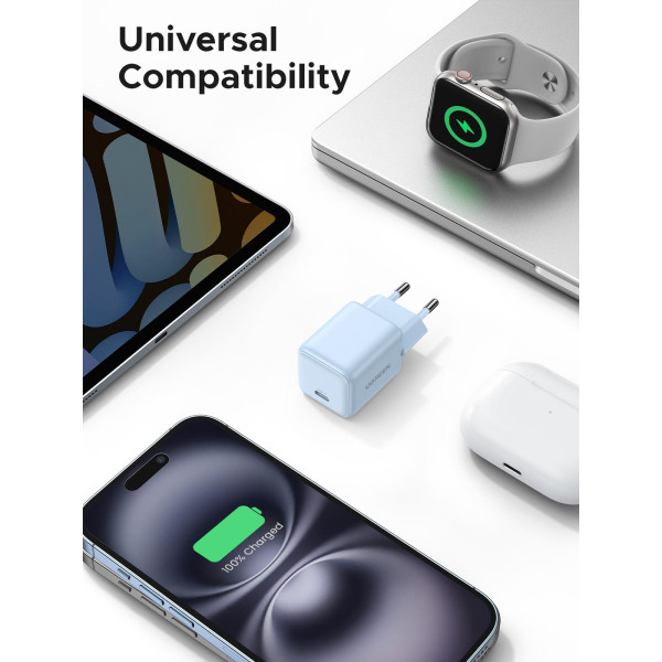 Фото - Мережевий зарядний пристрій UGREEN X512 USB-C 20W PD GaN Fast Charger Blue (55555)