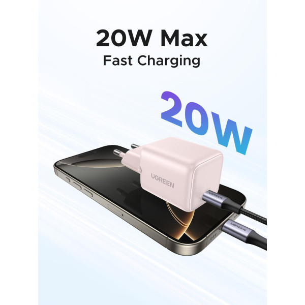 Фото - Мережевий зарядний пристрій UGREEN X512 USB-C 20W PD GaN Fast Charger Pink (55556)