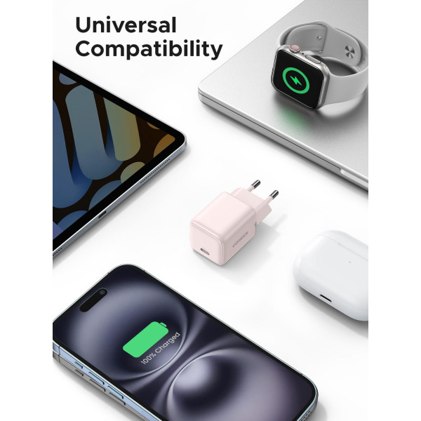 Фото - Мережевий зарядний пристрій UGREEN X512 USB-C 20W PD GaN Fast Charger Pink (55556)