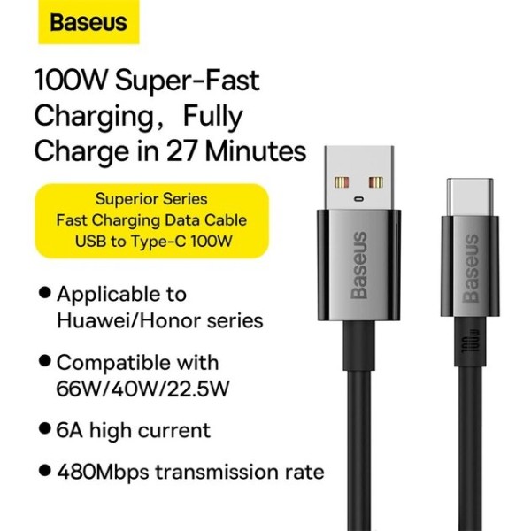 Фото - Кабель Baseus Superior Series Fast Charging Data Cable USB to Type-C 100W 2m Cluster Black (P10320102114-02)