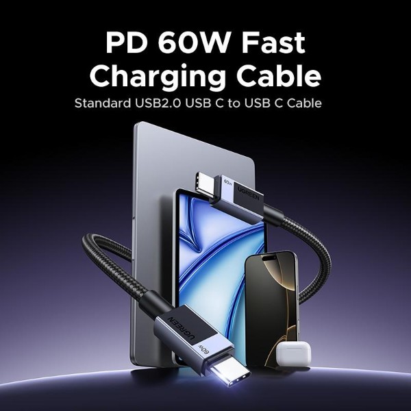 Фото - Кабель UGREEN L524 USB-C to USB-C PD 60W 3A 0.5m Space Gray (55764)