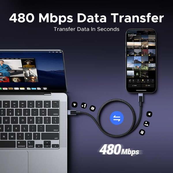 Фото - Кабель UGREEN L524 USB-C to USB-C PD 60W 3A 0.5m Space Gray (55764)