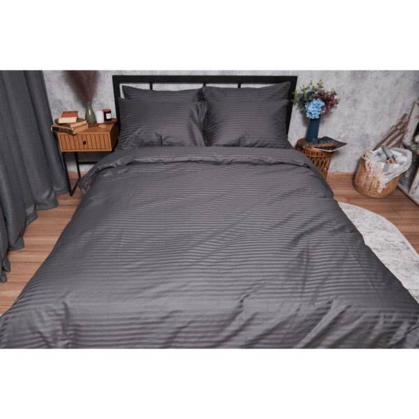 Фото - Комплект постільної білизни Moon&Star Satin Stripe Stripe Black 175х210 (MS-820003684)