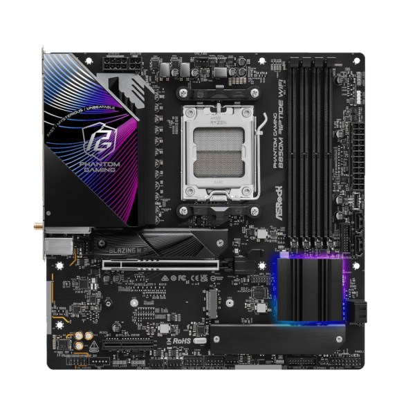 Фото - Материнська плата ASRock sAM5 AMD B850 4xDDR5 HDMI/DP 3xM .2 2.5GbE LAN mATX (B850M RIPTIDE WIFI)