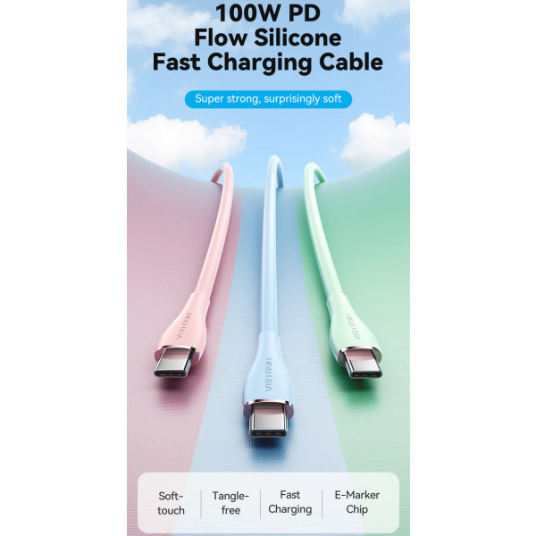 Фото - Кабель синхронізації даних Vention USB 2.0 Type-C M-M, 2.0 м 100W (20V/5A) (TAWGH)